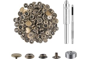 MOOCCI 200 Pieces (50Sets) Leather Snap Fastener Kit Tool 5/8 inches (15mm) Snaps for Leather Press Studs Snap Fasteners Stainless Snaps Buttons for Canvas DIY, Bags, Clothes, Fabric, Jeans (Bronze)