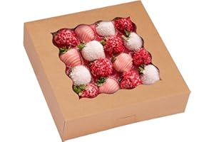 TOMNK 30pcs Pie Boxes, 10x10x2.5 Bakery Boxes with Window, Auto-Popup Brown Bakery Boxes for Pies, Cookie Boxes Treat Boxes for Dessert, Donuts, Muffins