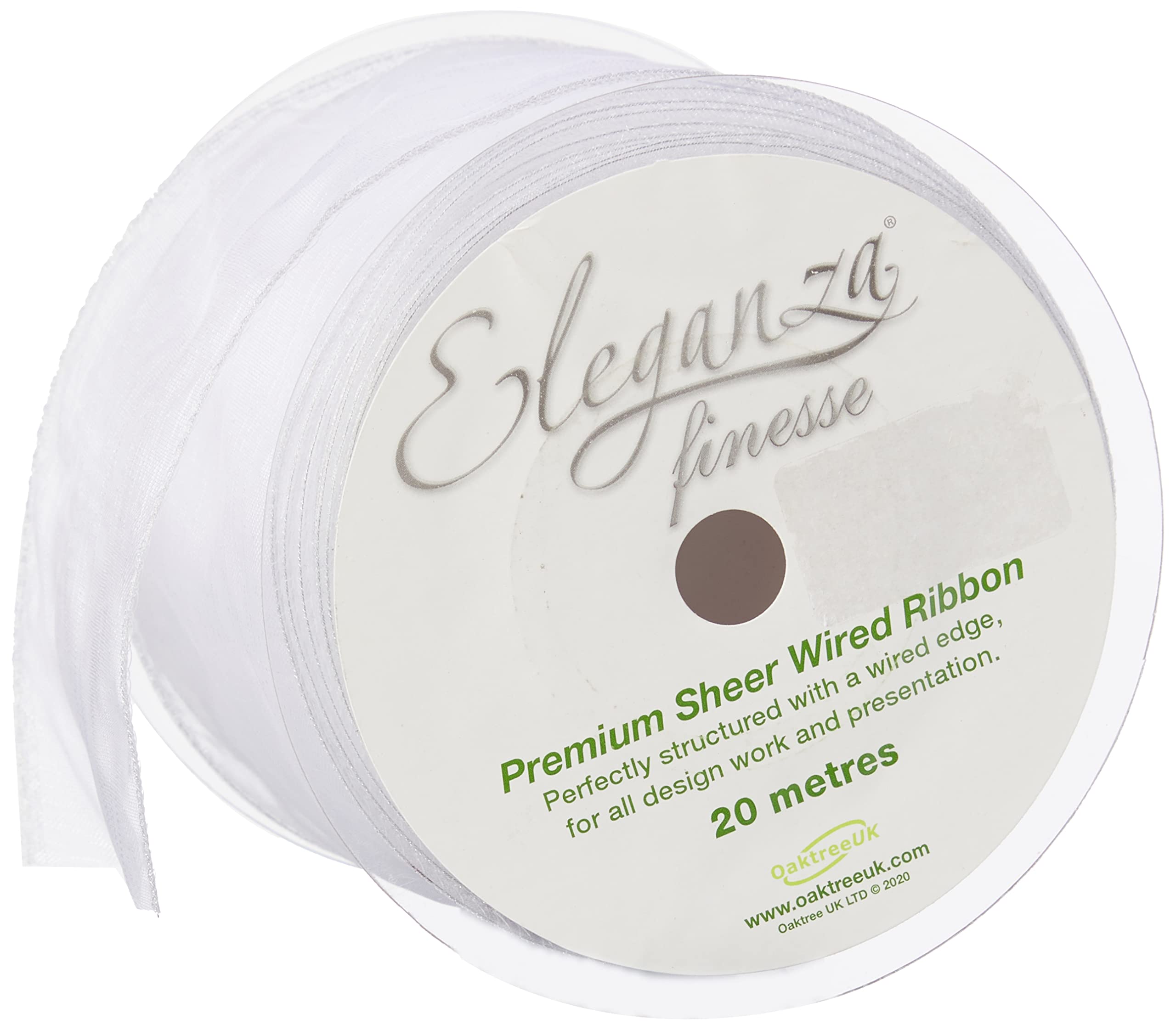 Eleganza 70 mm x 20 m Wired Edges Sheer Ribbon, Woven, White, 12 x 12 x 7 cm