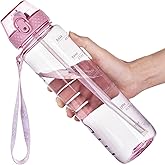 GOPPUS Water Bottles Clear Water Bottle with Straw 32oz Plastic Water Bottles BPA Free Tritan Wide Mouth Bottle Leakproof Motivational bottles water for Gym,Hiking,School or Office(1 Bottles)