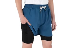 TLAENSON Boys Running Shorts with Liner Kids 2 in 1 Quick Dry Workout Athletic Shorts with Pockets
