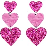 Adoshine Heart Earrings BlingBling Dangle Earrings Acrylic Cute Hot Pink Red Rave Earrings Love Heart Shaped Earring For Women Gift