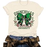 Christmas Shirt for Women Cute Christmas Tree Xmas Bow Graphic Holiday Party Short Sleeve Tops