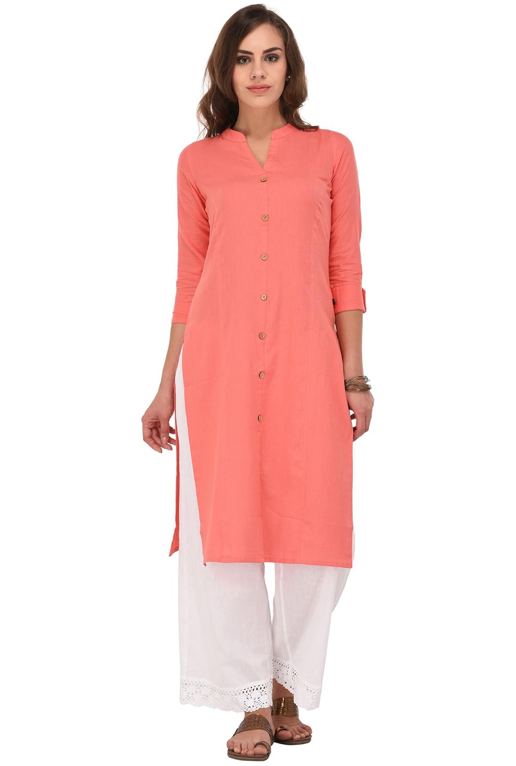 pistaa's women's cotton straight kurti (peach_xs)