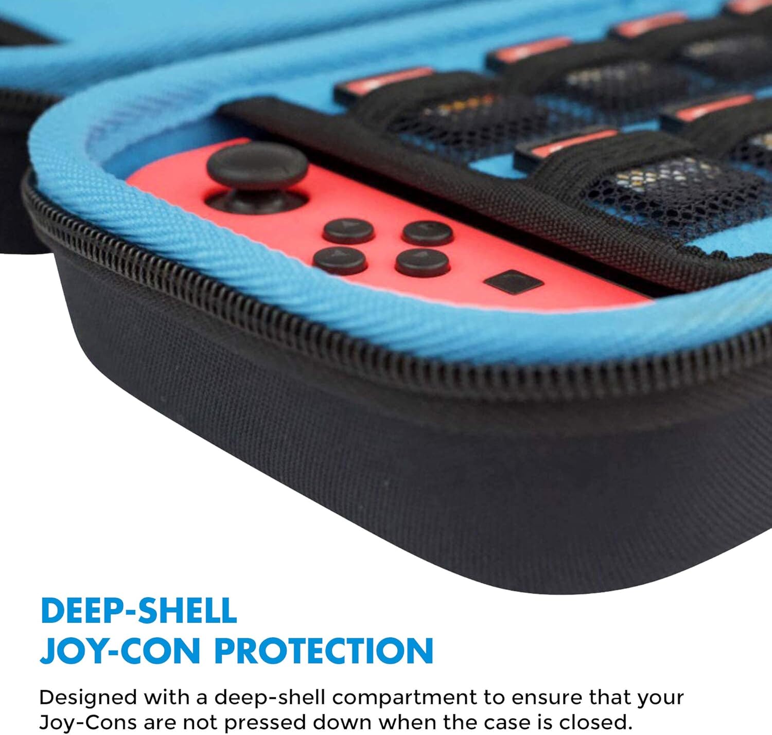 TAKECASE Hard Shell Carrying Case - Protective Case Compatible with Nintendo Switch - Fits Extra Controllers and 19 Game Cards - Includes Accessories Pouch for Adapter/Charger and Cables Blue/Black: Electronics
