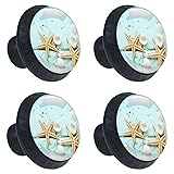 4 Pcs 35mm Seashell Starfish On Teal Wooden