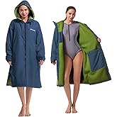 Hiturbo Warm Waterproof Swim Parka: Oversized Hooded Changing Robe - Sherpa Liner Swimming Coat - Recycled Fabric Surf Poncho