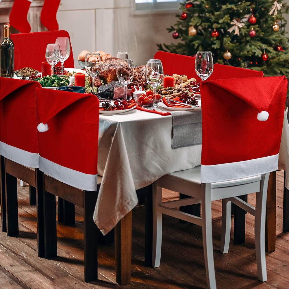 D-FantiX Christmas Chair Covers Set of 6, Santa Hat Chair Covers for Dining Room Holiday Christmas Decorations Red: Home & Kitchen