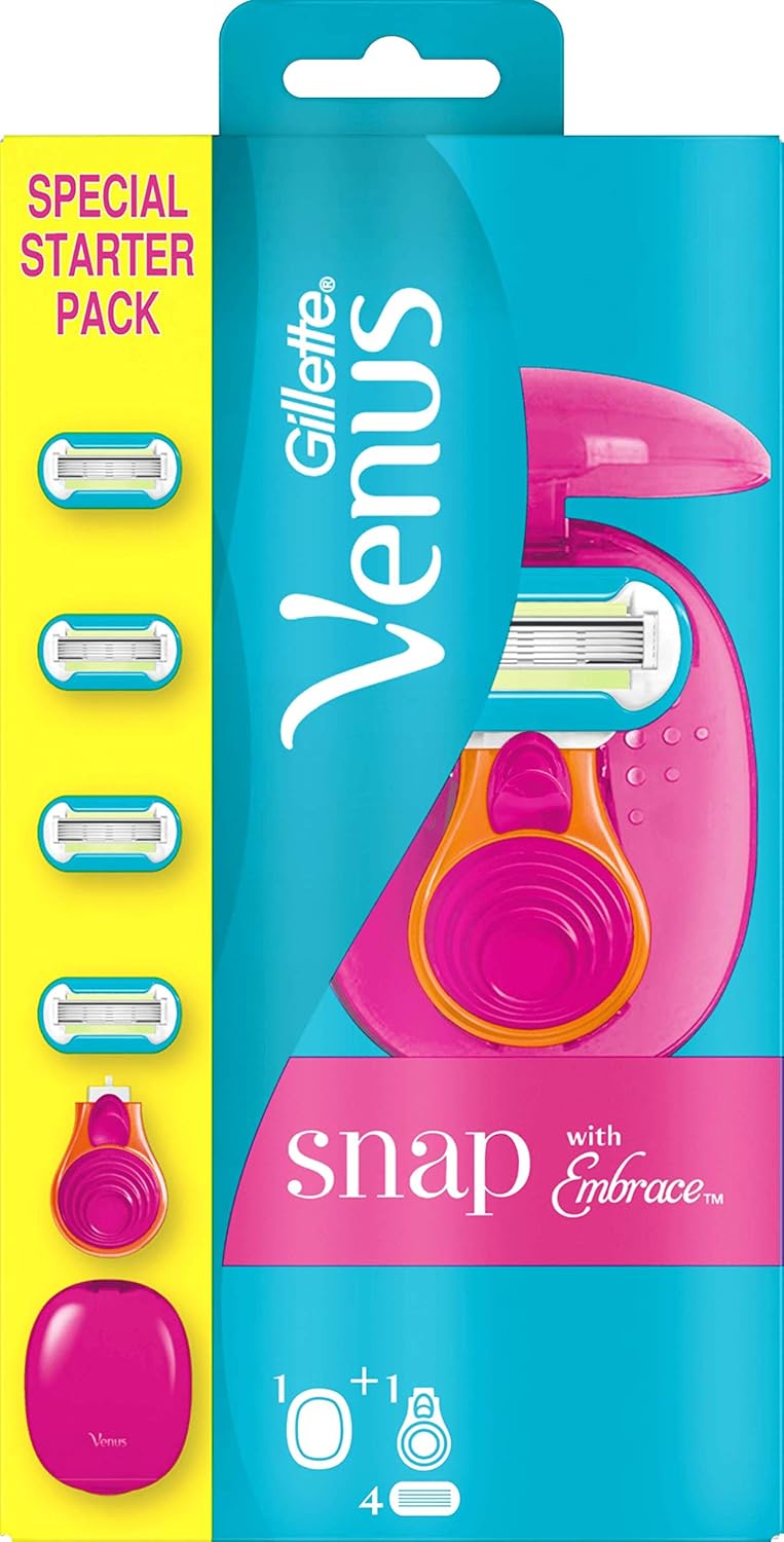 Gillette Venus Extra Smooth Snap Razor for Women with 5 Diamond-Like Coated Blades + 4 Refill Blades
