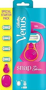 Gillette Venus Extra Smooth Snap Razor for Women with 5 Diamond-Like Coated Blades + 4 Refill Blades
