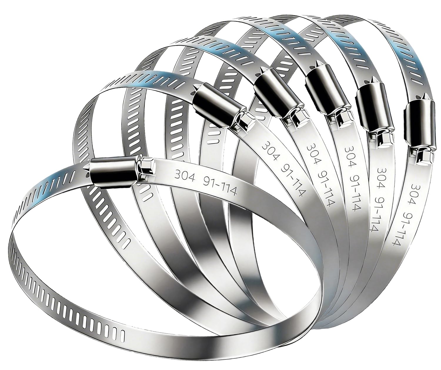 Litensh 91-114mm Stainless Steel Hose Clips, 6PCS Worm Gear Hose Pipe Clamp Adjustable Jubilee Clips, Duct Clamp Fuel Line Hose Clamps for Plumbing Automotive Pool Car Pond and Garden