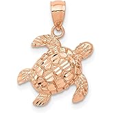 14k Rose Gold Dainty Diamond-Cut Turtle Pendant, Open Back - Elegant Gold Pendant for Sea Life Lovers - Classic Sea Turtle Jewelry for Women and Men - Classic Ocean Jewelry, 15x14mm