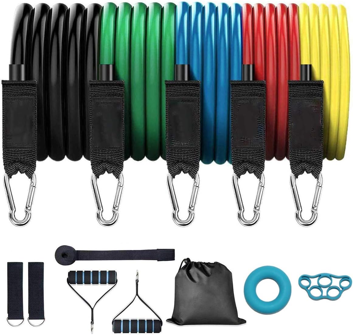 Taotique 150 LB Resistance Bands Set, 13 PCS Exercise Fitness Bands, Hand Grip Strengthener, Finger Exerciser, Workout Bands for Resistance Training with Handles, Door Anchor & Ankle Straps