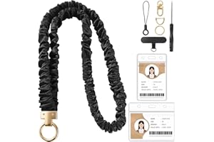 Prudiut Scrunchie Lanyard for Id Badges, Retractable Teacher Lanyards Stretchy Scrunchie Lanyard with Id Holder for Women