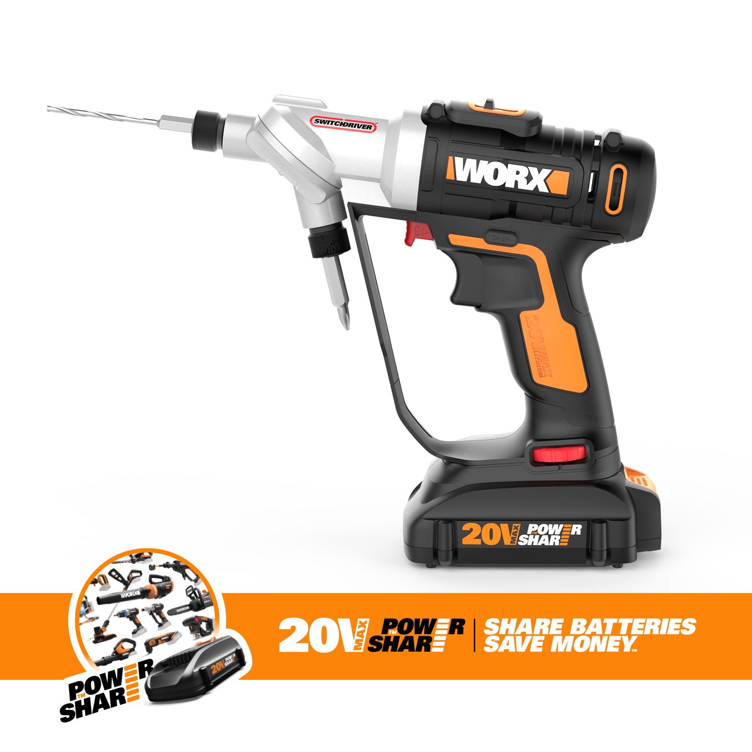 WORX WX176L 20V Switchdriver 2in1 Cordless Drill and Driver with