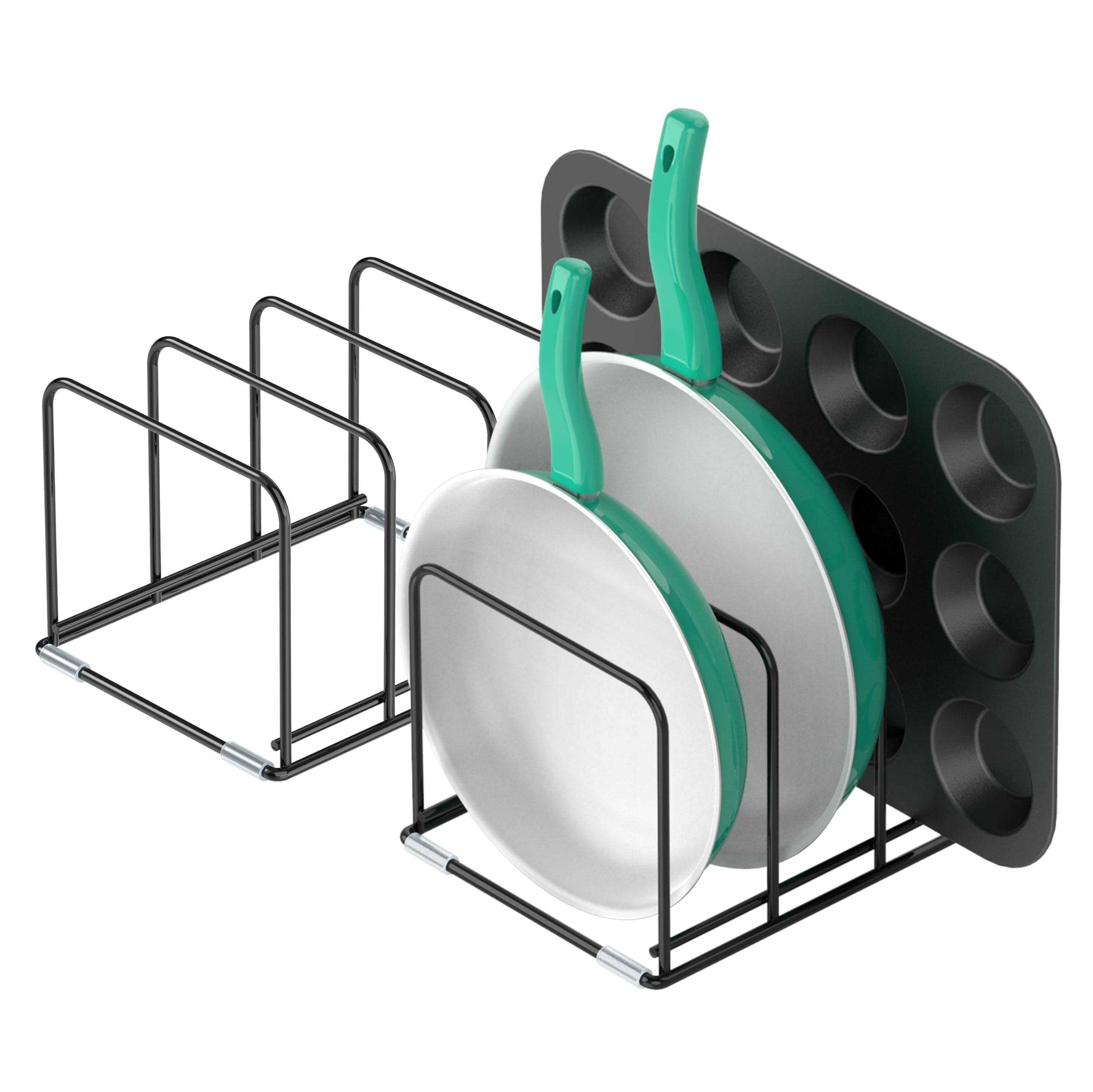 Photo 1 of KORRTFID Kitchen Cabinet Organizer, 2PSC Steel Cookware Holder, Divided Holder with 3 Slots for Skillets Baking Tray and Chopping Board Rack - Pan Holder Storage (2.2 Inch Width Slots)