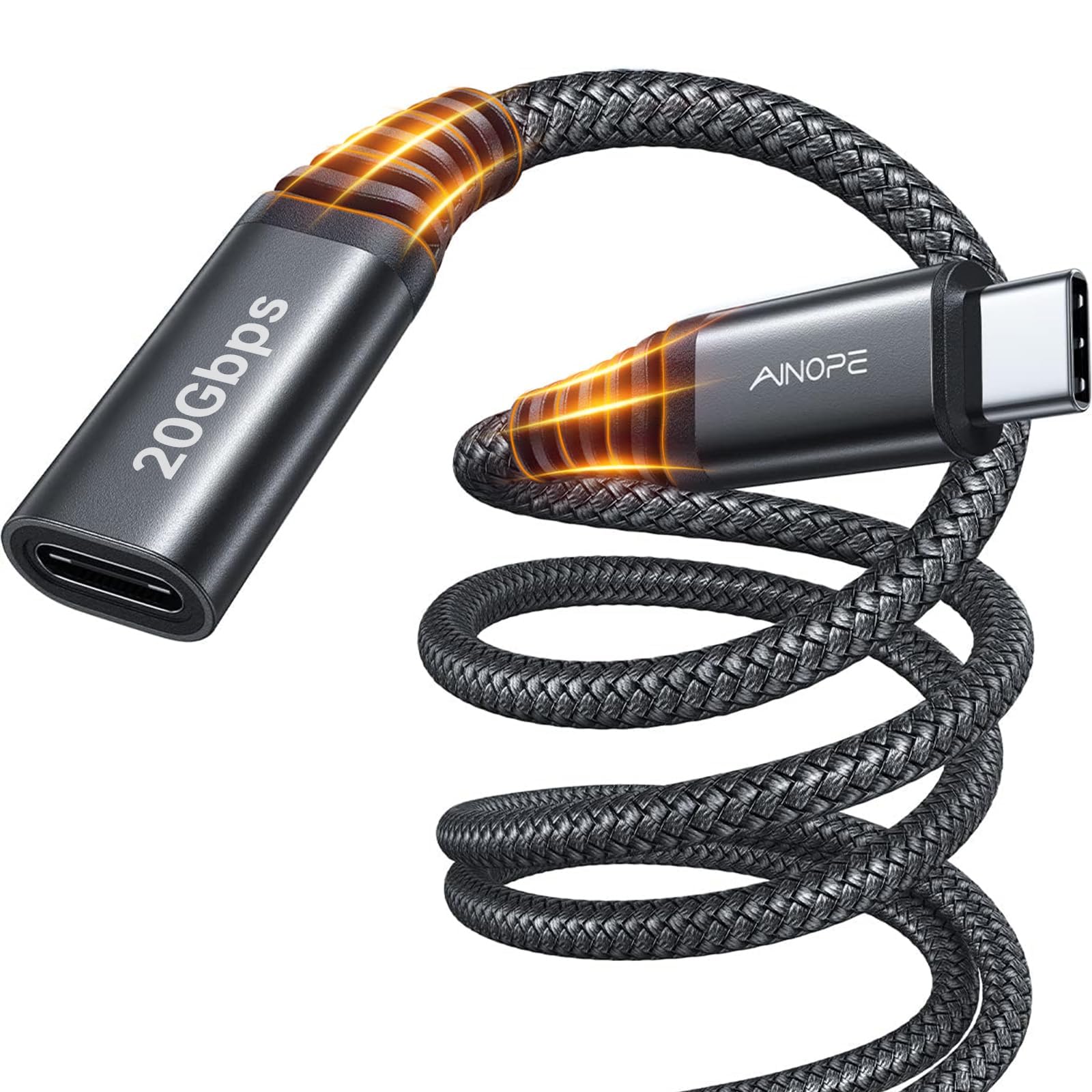 Photo 1 of AINOPE USB C Extension Cable, 20Gbps/USB3.2 Fast Transfer USB Type C Extender 240W Charging Compatible with iPhone 16 pro max/PSVR2/USB C Hub/MacBook Air M2 Pro/iPad/Magsafe Charger,10FT,Black