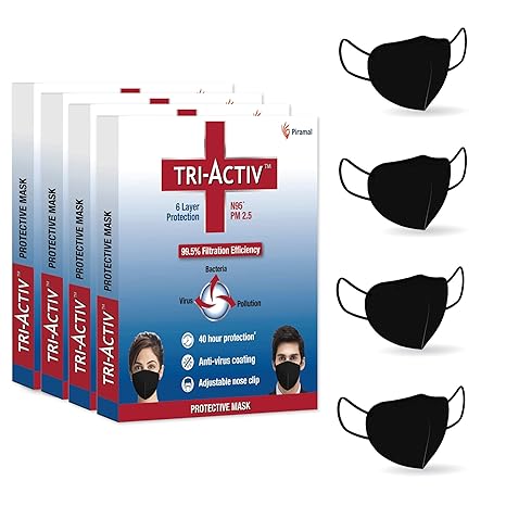 Download Buy Tri Activ 6 Layer Protective Face Masks Pm2 5 N95 Tested As Per Niosh Standard Anti Virus Coating 99 5 Filtration Efficiency Black Mask Pack Of 4 Online At Low Prices In India Amazon In PSD Mockup Templates