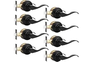 GOBEKOR 8 Pack Modern Wave Style Door Handles Black Passage Door Lever Interior Door Handle Keyless Non-Locking Lever Set [fo