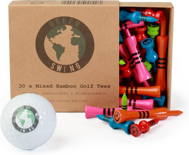 Green Swing Green Swing Bamboo Golf Tees Mixed Sizes 30pcs Full Colour Edition