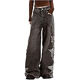 Lafaguw Baggy Jeans for Woman Girls Star Patchwork High Waist Cute Jean Streetwear Loose Pants Grunge Emo Clothing