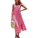 CUPSHE Women's Summer Dresses Spaghetti Straps Sleeveless Beach Boho Ruffled Tassel Vacation Maxi Lace Long Dress