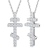 CYW 1.10/3.30 Carat Moissanite Sapphire Ruby Emerald Cross Pendant Necklace for Women Men, Solid 925 Sterling Silver Chain Pendant, Wedding Anniversary Christmas Jewelry