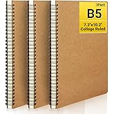 EUSOAR Spiral Notebook, B5 3 Pack 7.3"x10.2" 120 Pages Hardcover Kraft Lined College Ruled Travel Writing Notebooks Journal, Memo Notepad Sketchbook, Students Office Business Subject Diary Journal
