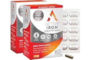 ACTIVEIRON Active Iron High Potency Iron Supplement, Non-Constipating Gentle Iron Pills for Women & Men, 2X Better Absorption, Clinically Proven to Increase Iron & Energy Levels, 25mg (120 Capsules), Twin Pack