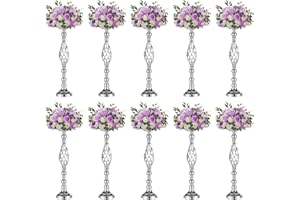 NUPTIO Set of 10 Versatile Silver Flower Arrangement Stand, Pillar Candle Holder Set for Wedding Party Dinner Centerpiece Event Restaurant Hotel Decoration (Silver, 10 x L)