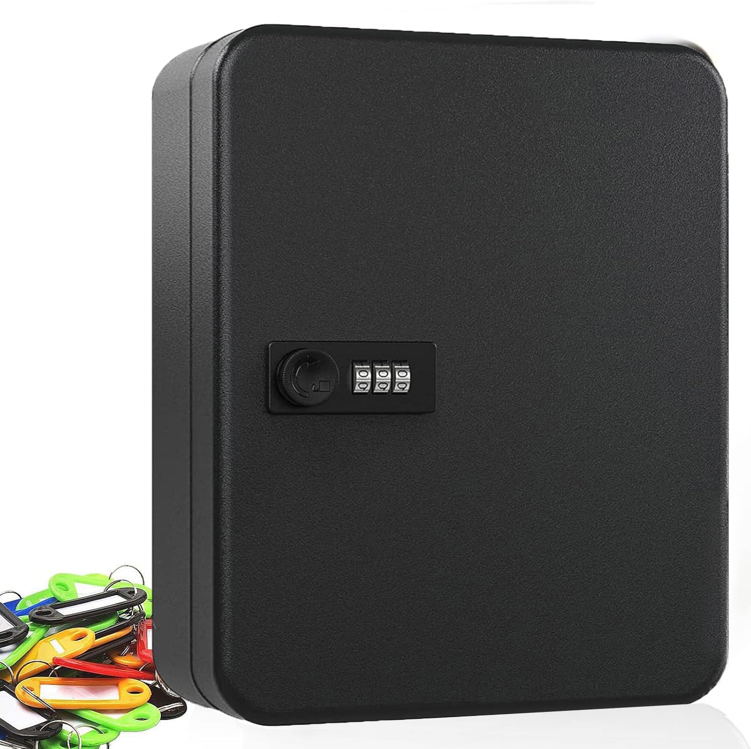 48 Key Large Cabinet Key Boxes with Combination Lock, Wall Mounted Security Key Storage Box with 50 Key Tags, Steel Key Safe Organizer Resettable Digital Security Box for Indoor Outside, Black
