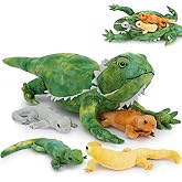 Tezituor 26.5" Lizard Stuffed Animal with 4 Babies, Plush Bearded Dragon | Zippered Belly, Realistic, 5-in-1 Design, Mommy with Babies, Gifts for Kids