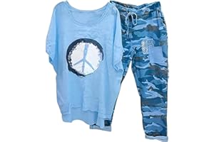 DDAPJ pyju Linen Sets for Women 2 Piece Casual Oversized Short Sleeve Shirt and Camo Capri Pants Summer Outfits Lounge Sets