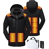 YEXLXLN Men's Heated Jacket with Battery Pack, 10-Zone Electric Heating Jackets, Windproof Insulated Coat, Detachable Hood