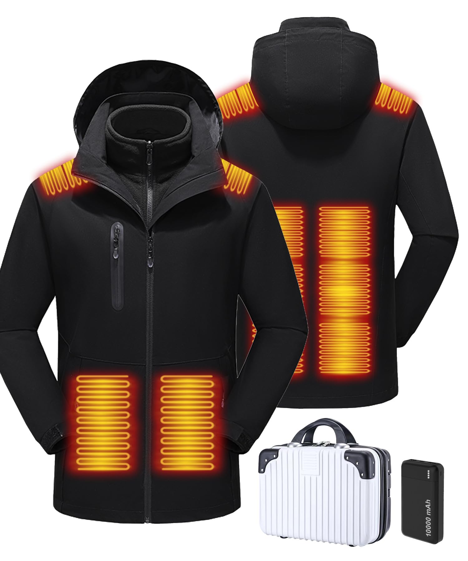 View 1 of **JACKET AND CASE ONLY/MISSING PARTS**YEXLXLN Men's Heated Jacket with Battery Pack, 10-Zone Electric Heating Jackets, Windproof Insulated Coat, Detachable Hood (X-Large)
