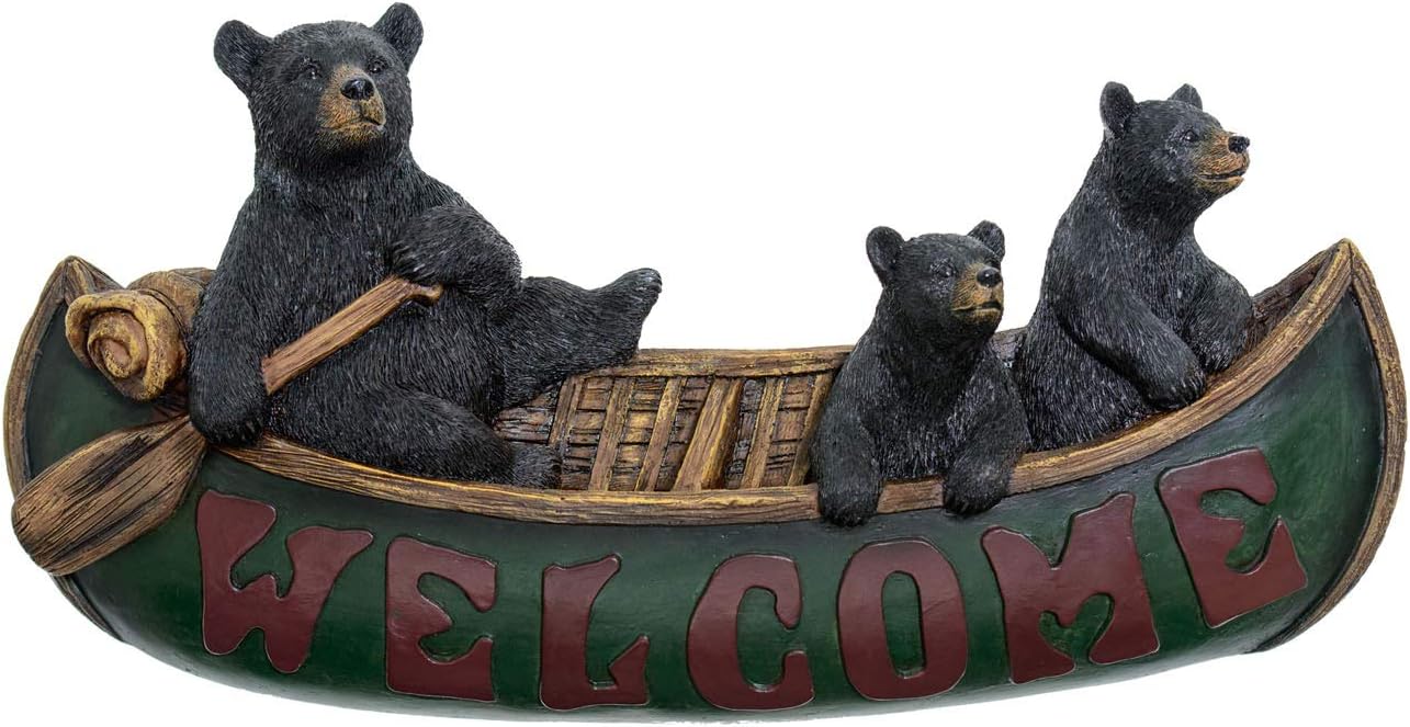 Black Bear Decorations for Home - Welcome Bears in Canoe Wall Plaque Home Decor Bear - Cabin Wall Hanging Welcome Bear Sign Wildlife Decor for Home - Bear Pictures Wall Art Mama Bear Sign