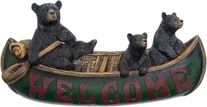 Black Bear Decorations for Home - Welcome Bears in Canoe Wall Plaque Home Decor Bear - Cabin Wall Hanging Welcome Bear Sign Wildlife Decor for Home - Bear Pictures Wall Art Mama Bear Sign