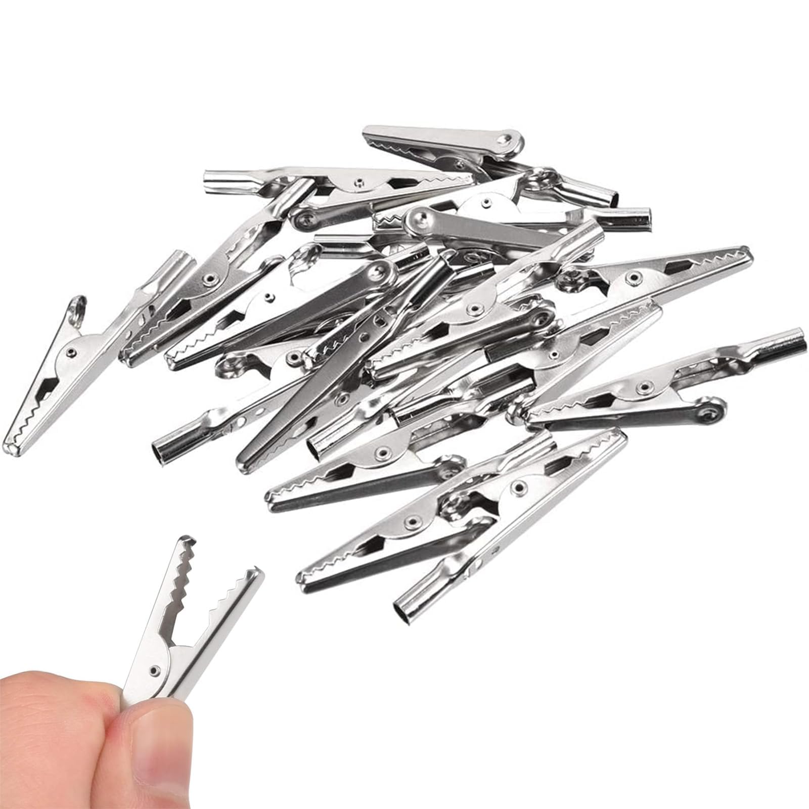 Alligator Clip - 100-Pack Metal Spring Clamps Silver Plated | Multipurpose Steel Alligators Clips | Multipurpose Test Clips for Laboratory & Electrical Work