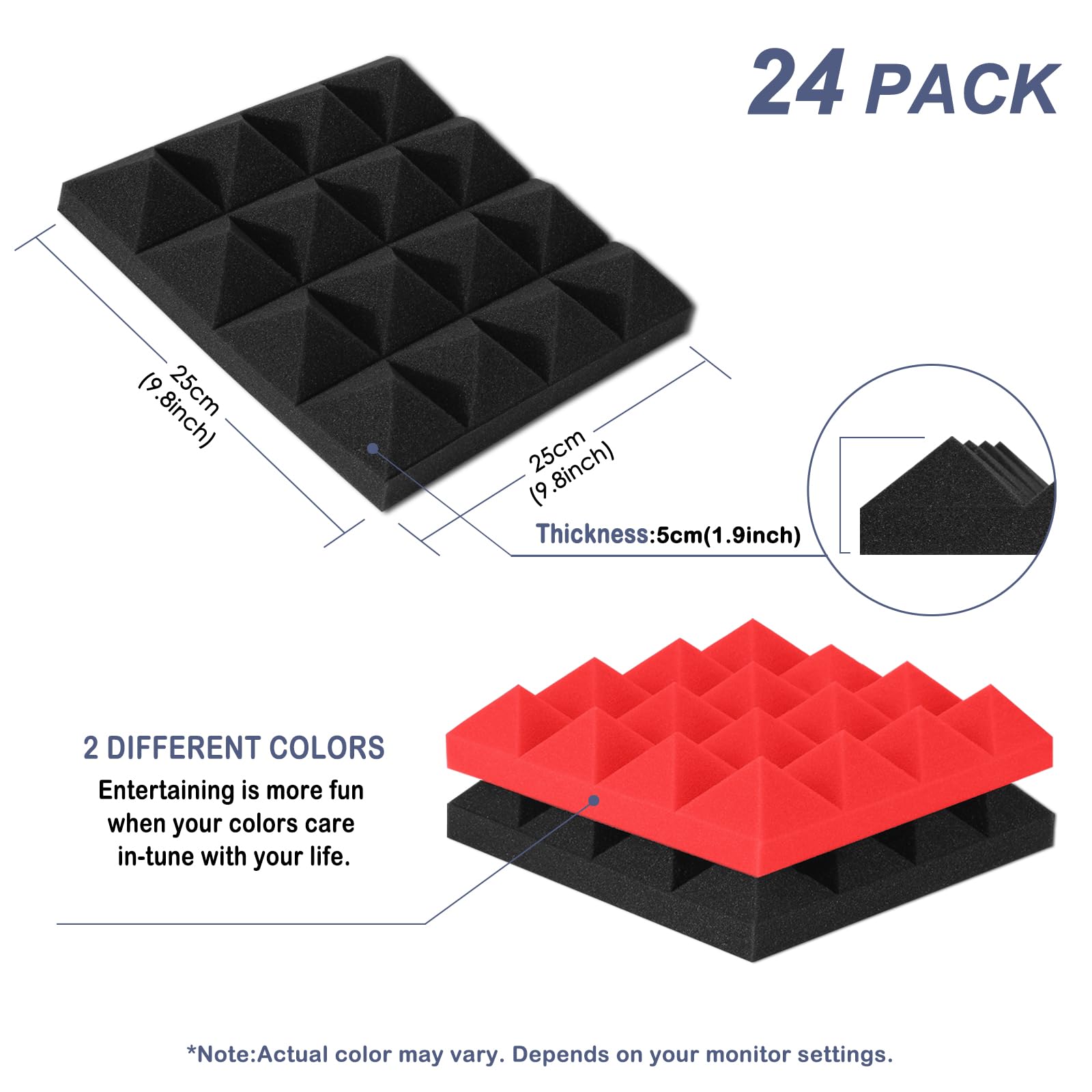 Mua AGPtEK Acoustic Foam Tiles, 24 Packs Soundproof Studio Foams ...