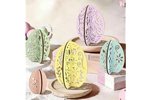 5 Set Easter Centerpiece Table Decorations – Large 3D Wooden Pastel Egg Tabletop Decor, Laser Cut Freestanding Easter Eggs fo