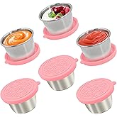 Qukaka 6x2.7 Oz Salad Dressing Container to Go,Handy Leakproof Stainless Steel Meal Prep Containers Reusable,Sauce Containers for Lunch Box, Picnics, Travel, Office and Kitchen Storage-Pink