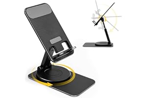 SenseAGE Rotatable Cell Phone Stand, Adjustable Folding Cell Phone Stand for Desk, Home Office Mobile Stand, Desktop Phone Holder, Compatible with iPhone&Smart Phones Accessories (Black)