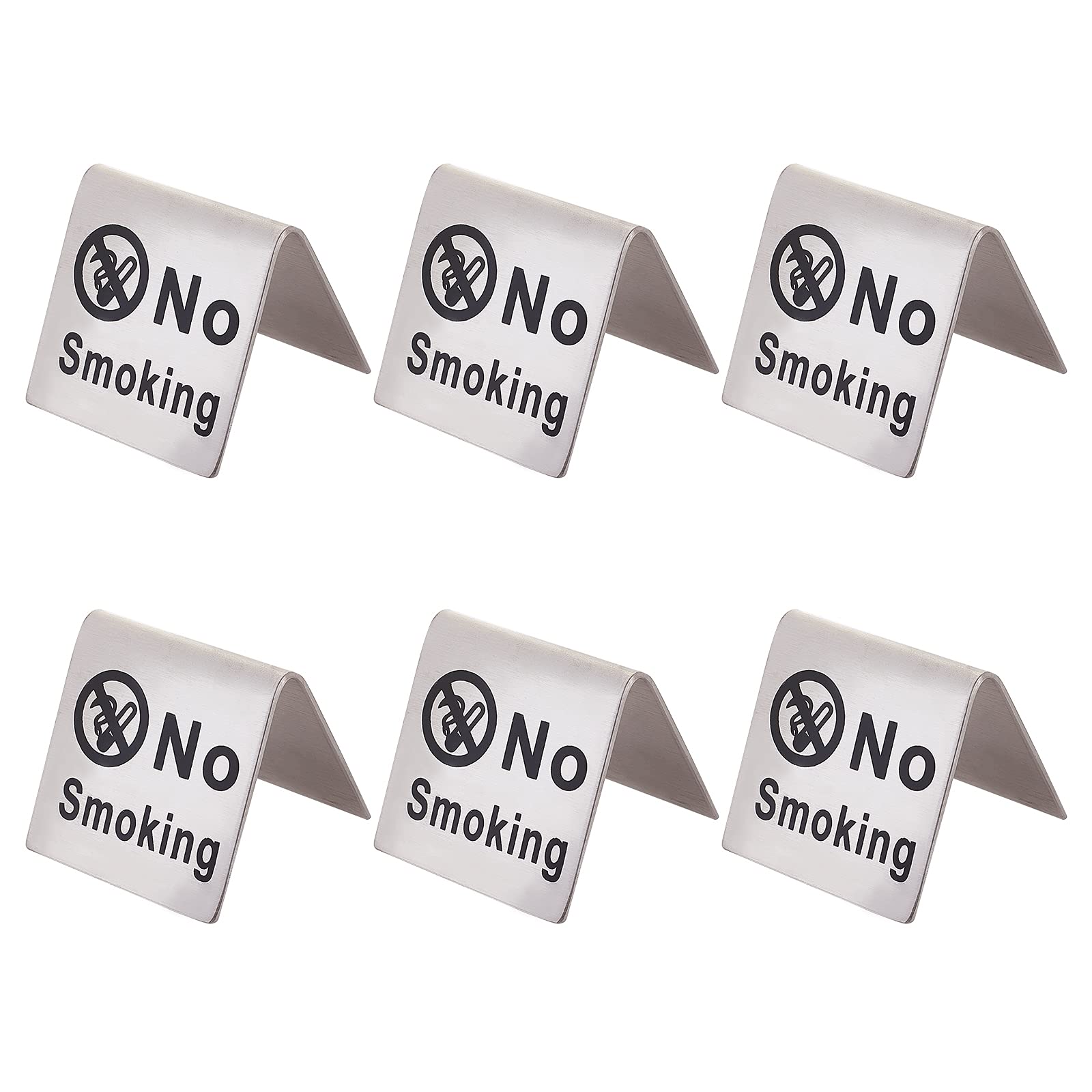 AHANDMAKER 6 Pcs Stainless Steel No Smoking Table Sign, Double Side No Smoking Signal Card Restaurant Non-Smoking Desk Logo Indicator for Rental Home Cabin Hotel Outside Seating Coffee Table Office