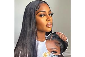 FACMOOD 6x4 HD Lace Wear and Go Glueless Wig Human Hair Pre-Plucked, Pre-Cut Lace Glueless Wigs, No Glue Lace Front Closure Wig Straight, 200% Density, 24 inch