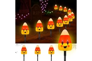 KONICTOM Halloween Candy Corn Lights Outdoor,4PCS Halloween 3D Candy Corn Pathway Lights with Stake,Waterproof Cute Candy Corn Decorations Light for Lawn Driveway Garden Yard Party Decor