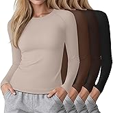 Yearntown 4 Pack Womens Compression Long Sleeve Shirts Crew Neck Yoga Tops Slim Fit Workout Basic T Shirt Gym Sports