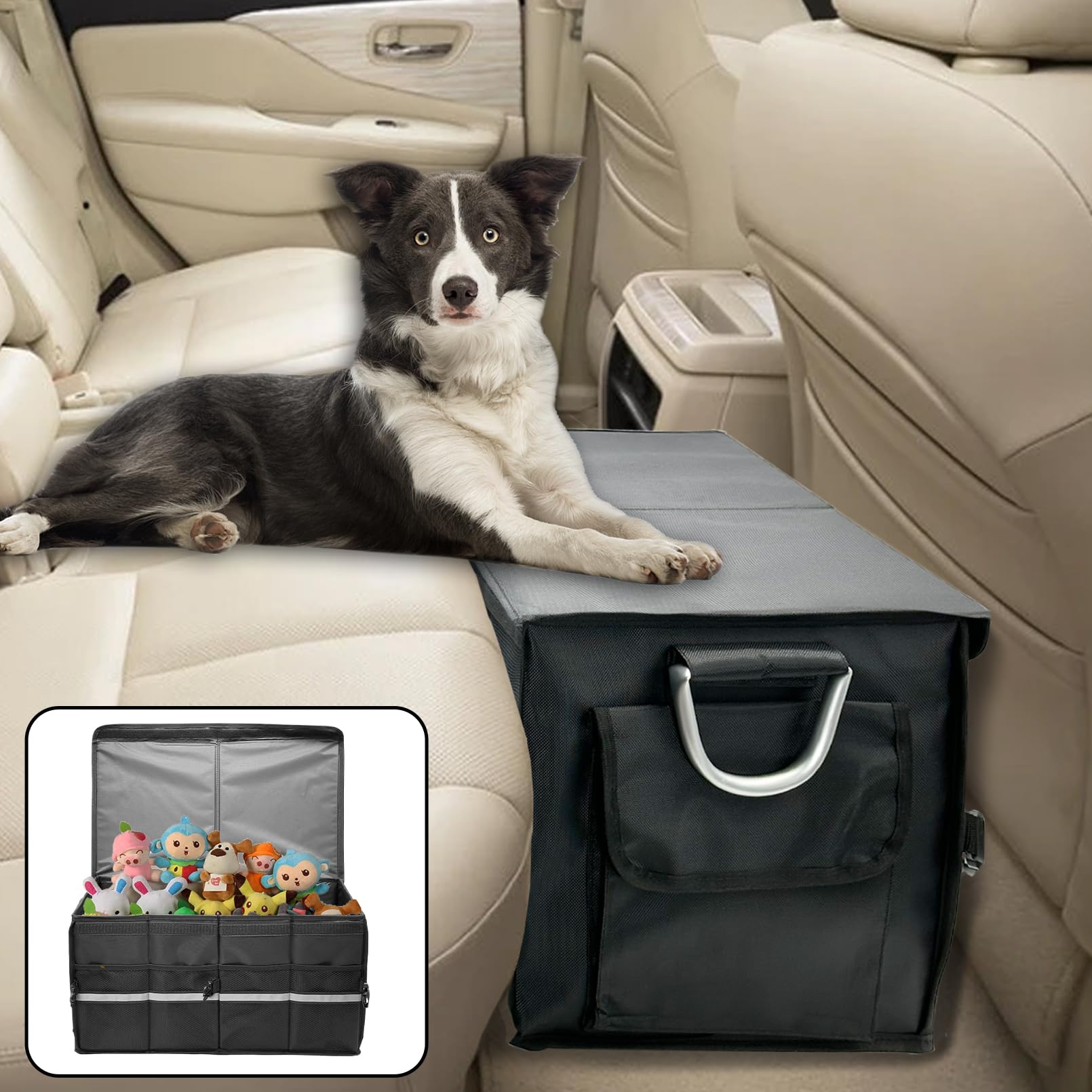 Photo 1 of Fhiny Dog Backseat Extender with Storage, 23.2'' x 13.4'' Collapsible Back Seat Extender for Dogs Pet Front Seat Extend for Car Puppy Car Seat Gap Filler with Pockets for Small & Medium Dogs