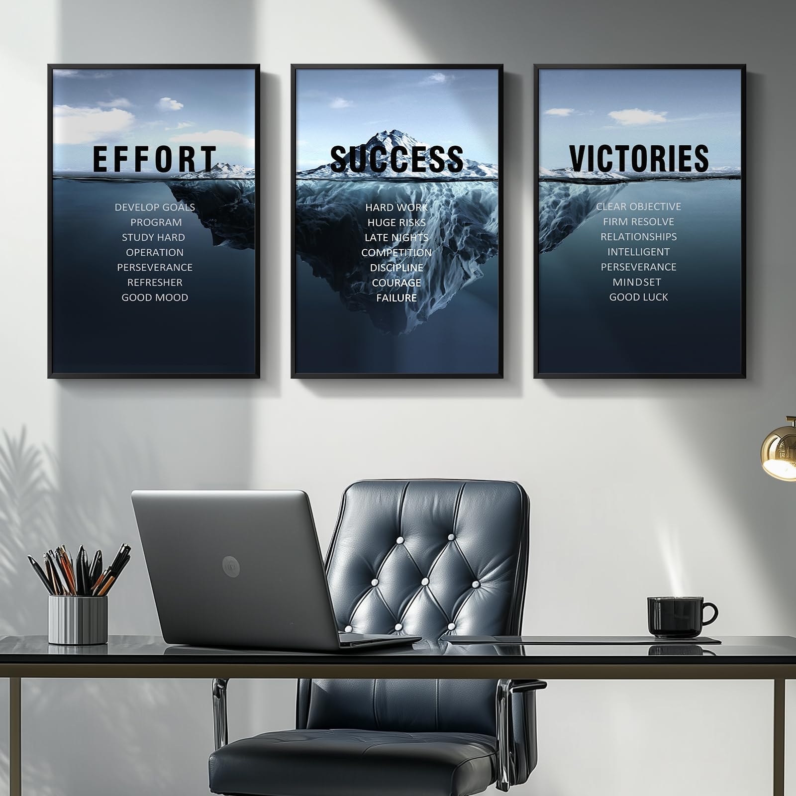 Photo 1 of 3-Piece Motivational Wall Art Set for Office | Effort Victories Success Inspirational Pictures Office Wall Decor, Framed Canvas Wall Art Prints - Inspirational Wall Art for Office, Study, Gym Decor