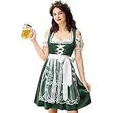 KOJOOIN Women's German Dirndl Dress 3 Pieces Traditional Bavarian Oktoberfest Costumes For Carnival Party