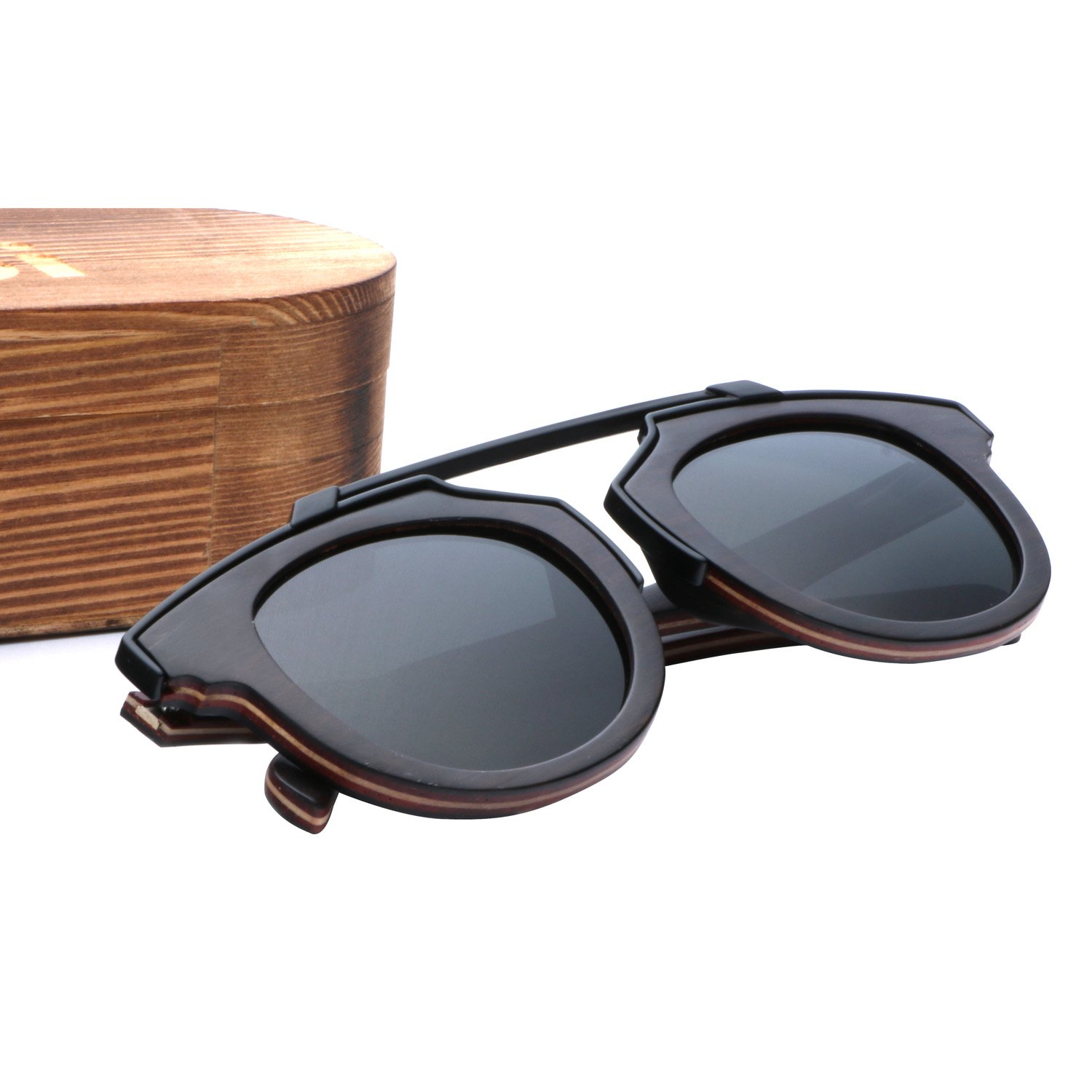 Ablibi Skateboard Wood Sunglasses Polarized Mens Retro Brand Designer Wood Shades for Women (ebony, gray)